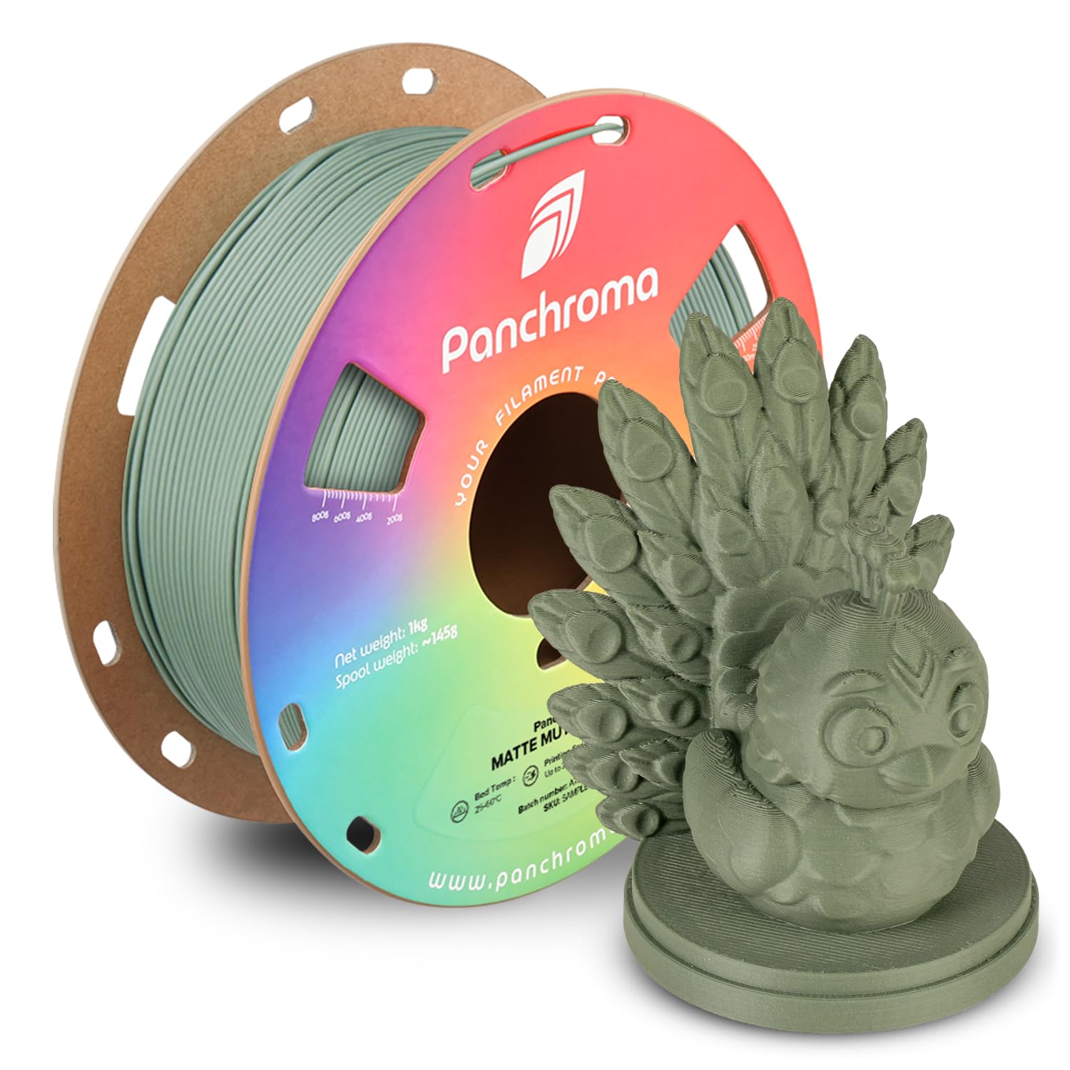 Polymaker Panchroma Matte PLA Filament, Muted Green 1.75mm 1kg 3D